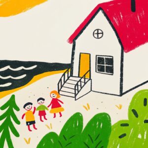Imamgine rappresentativa dei soggiorni estivi: un gruppo di bimbi gioca all'esterno di una casa